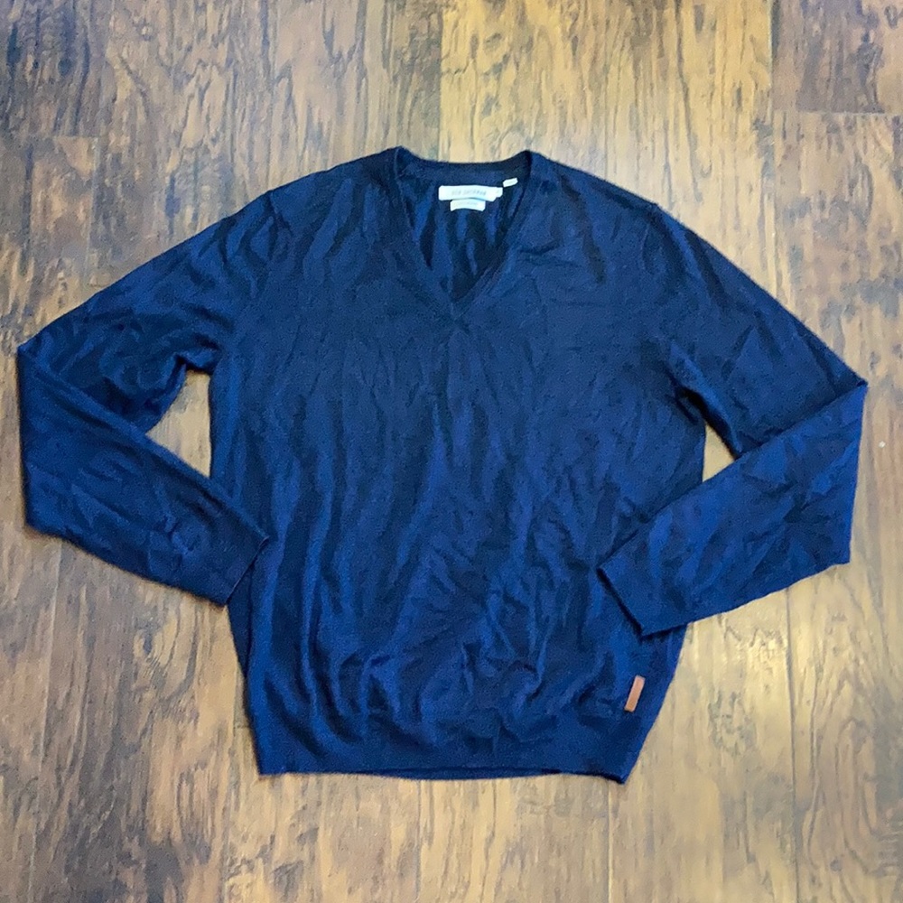 Ben Sherman Navy V-Neck Merino Wool Sweater